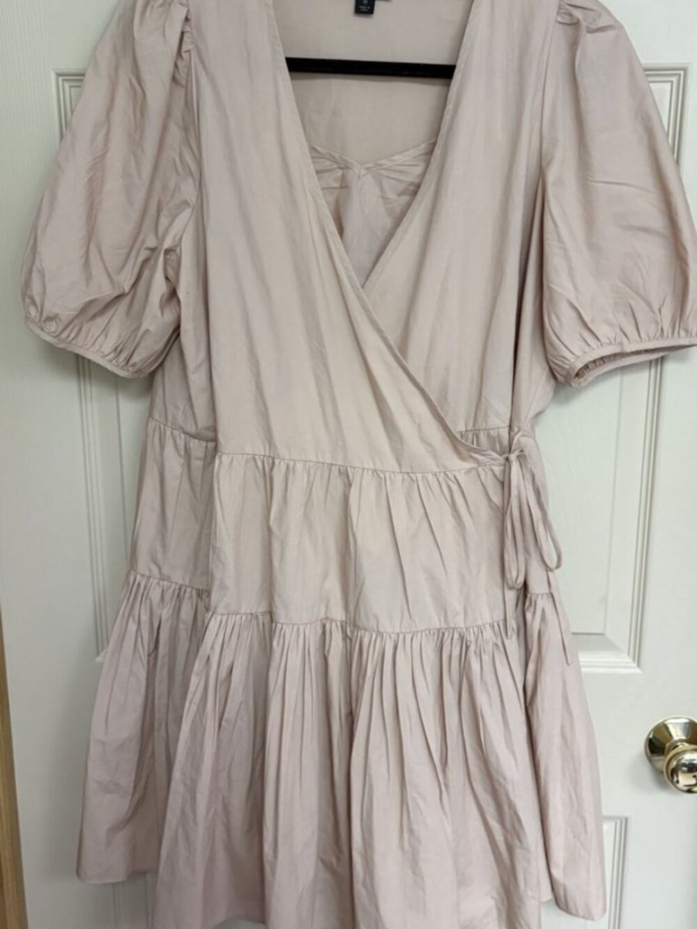 J Crew Puff-sleeve Cotton Poplin Wrap Dress Beige Women Size M Underslip Include